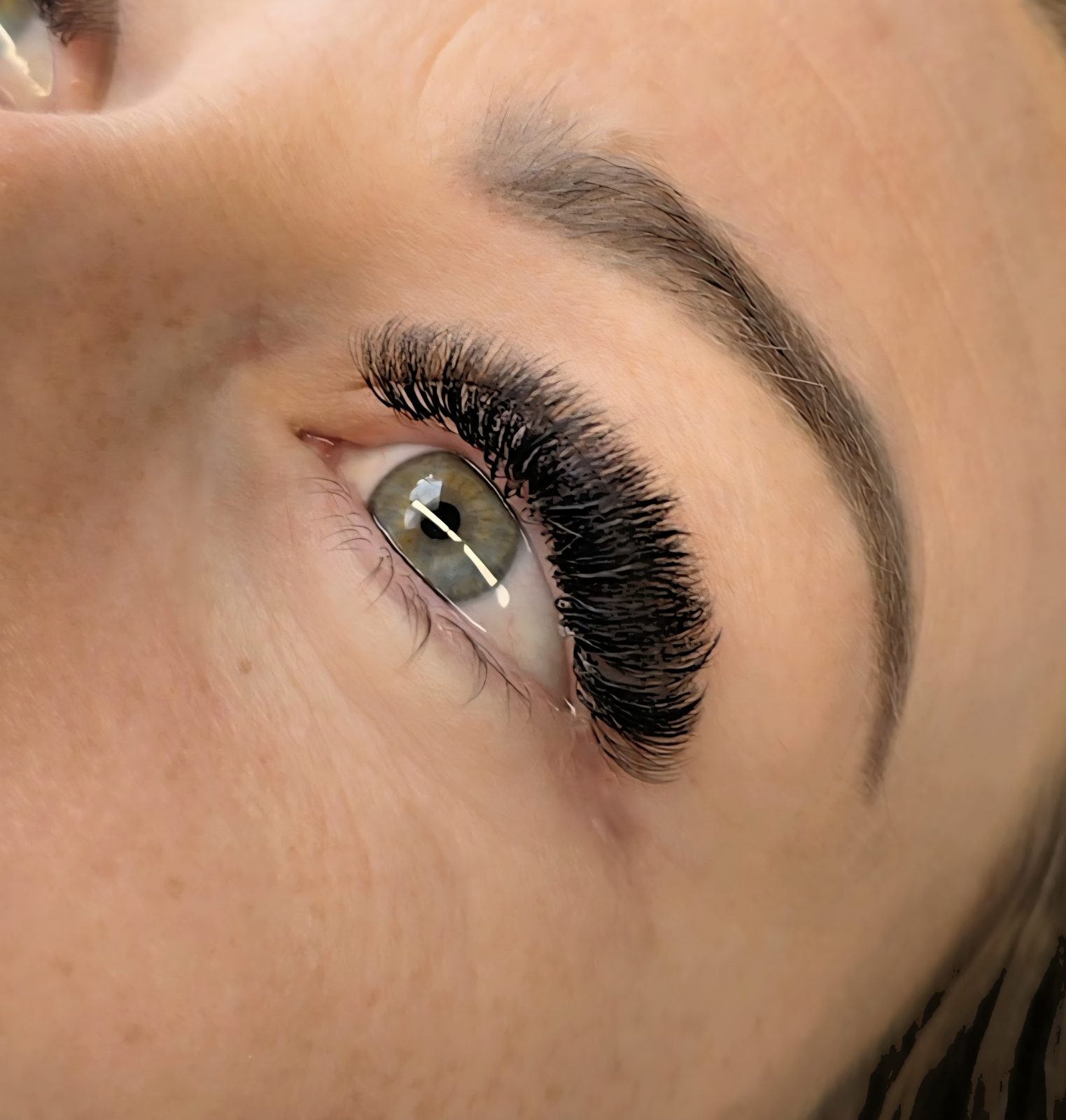 Volume lash extensions on a client, close up