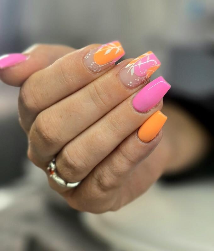 Bright pink and orange summer nails